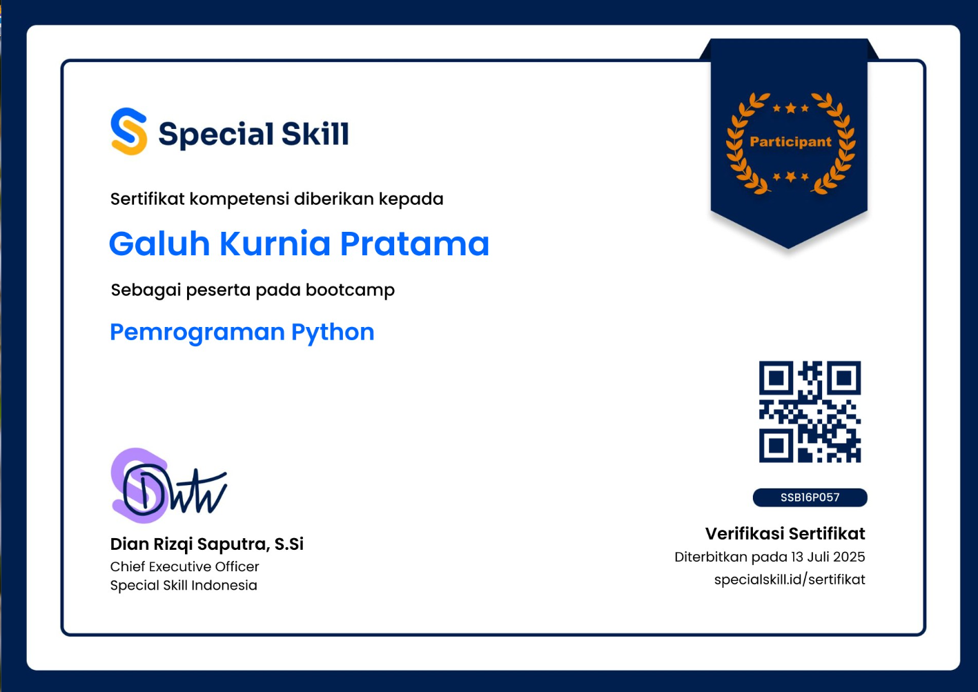 Certificate Online Class Certificate - Special Skill Indonesia